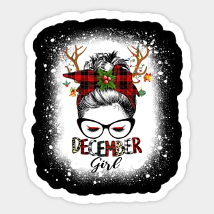 Reindeer Messy Bun December Girl Christmas December Birthday Bleached Sticker